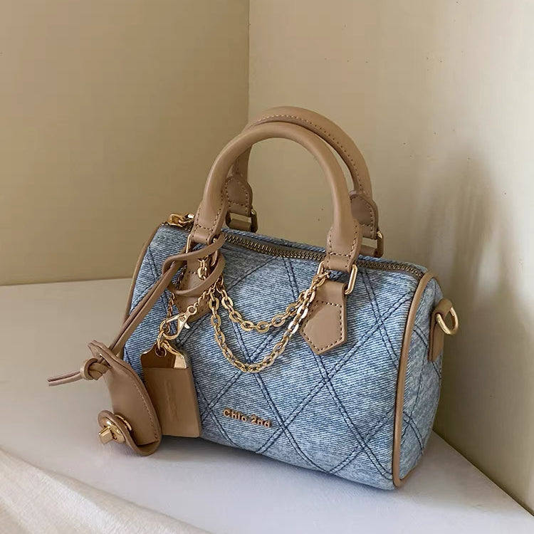 Denim Charm Mini Boston Bag