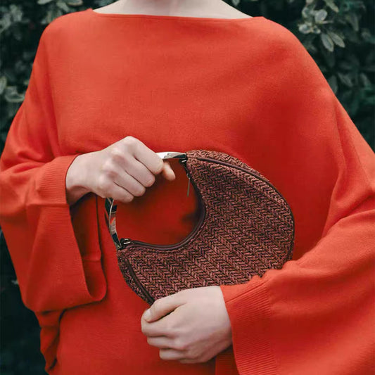 Woven Metallic Handle Shoulder Bag