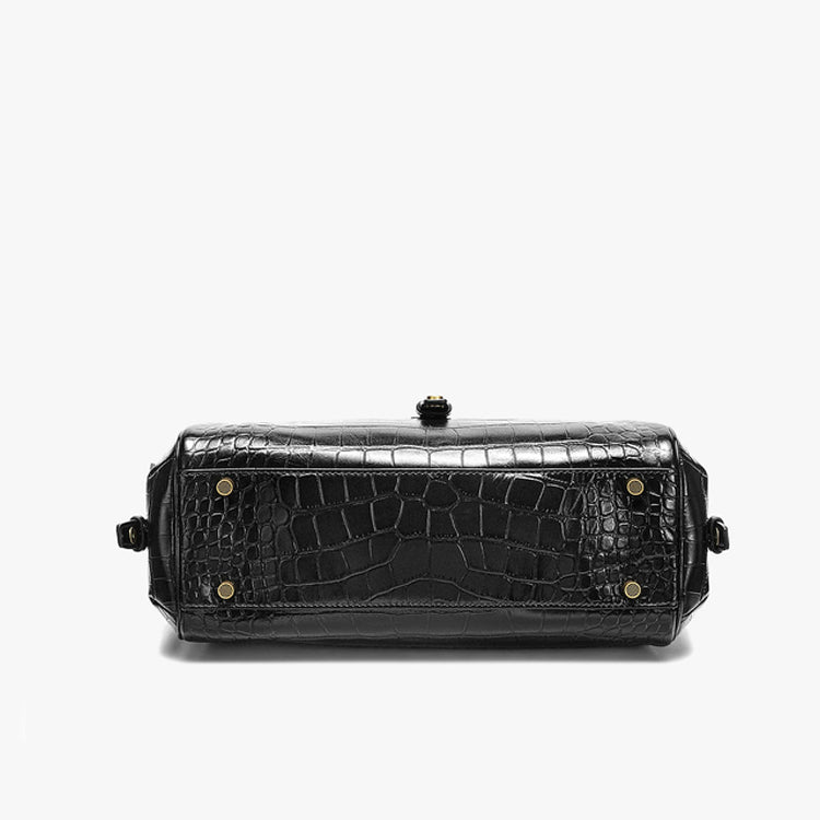Noir Croc Boston Bag