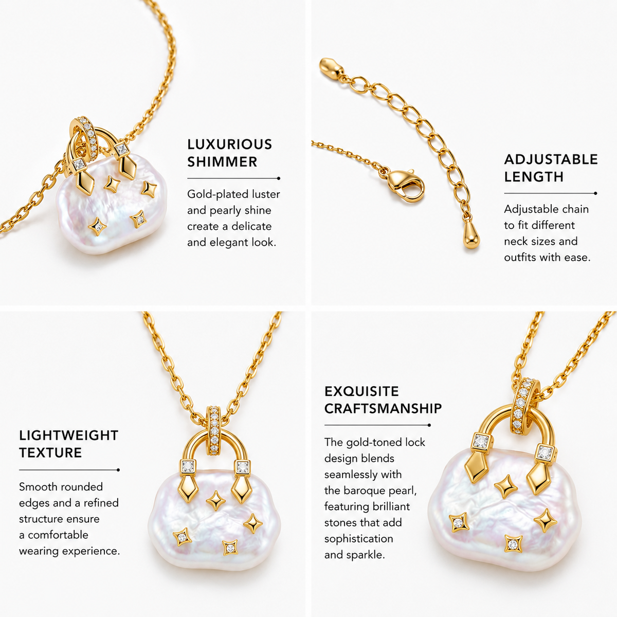 Luxury Baroque Pearl Lock Pendant Necklace