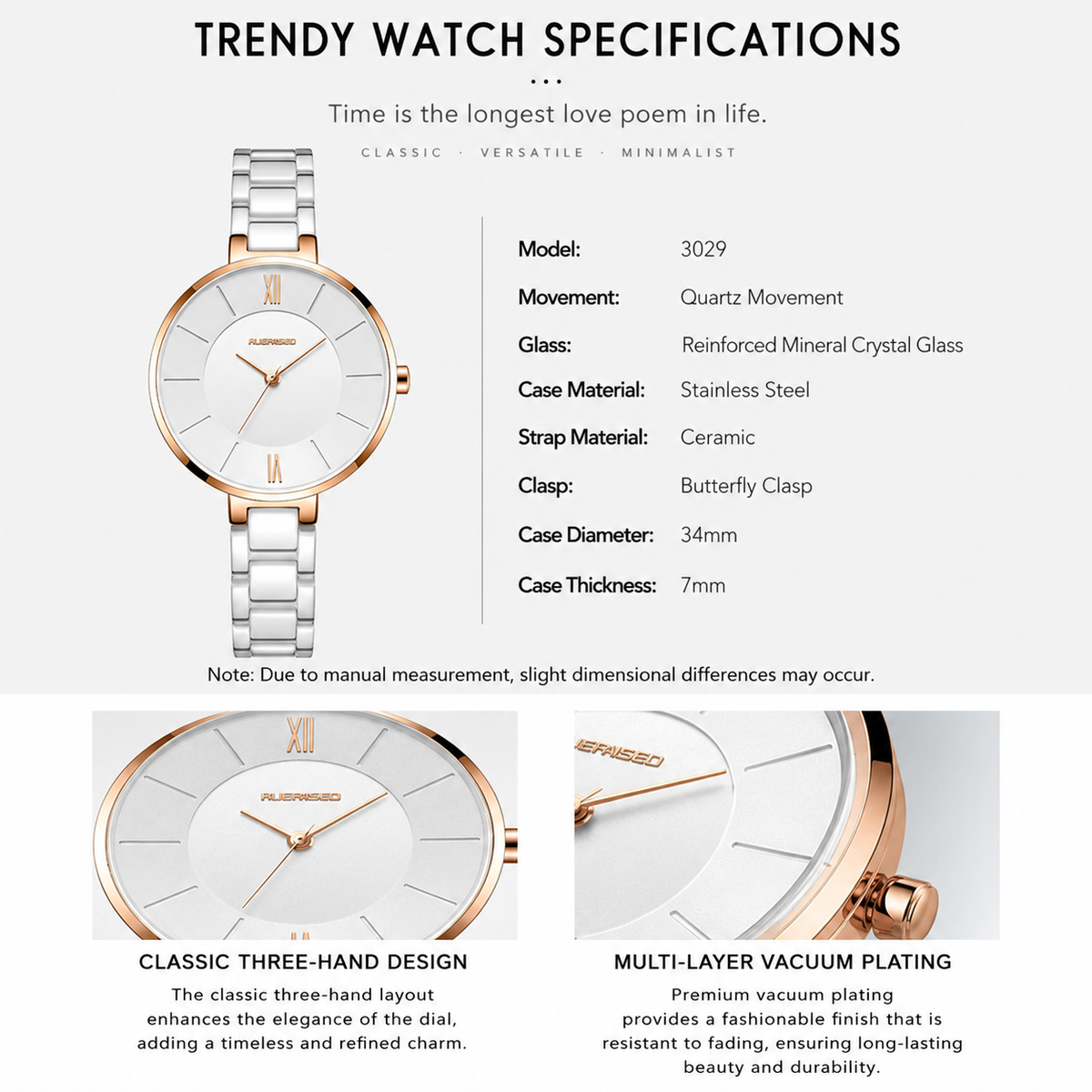 Women's Minimalist Ceramic Watch – Blue Dial