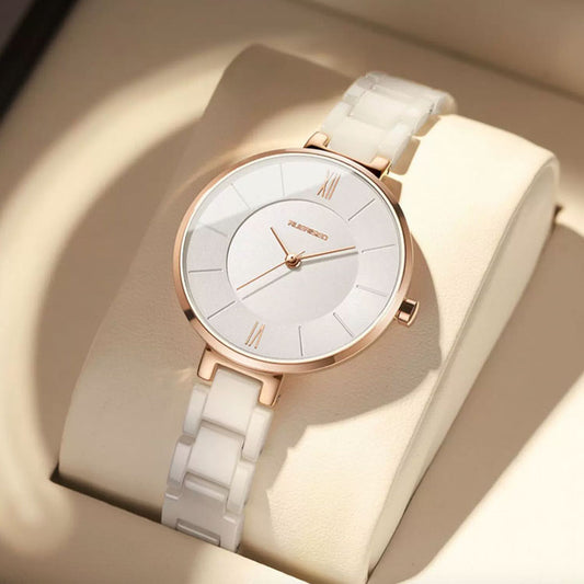 Women's Minimalist Ceramic Watch – Blue Dial