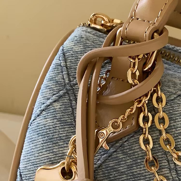 Denim Charm Mini Boston Bag