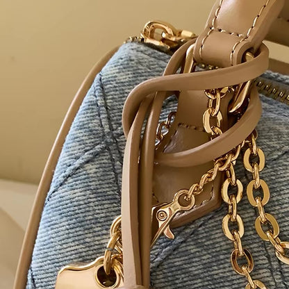 Denim Charm Mini Boston Bag