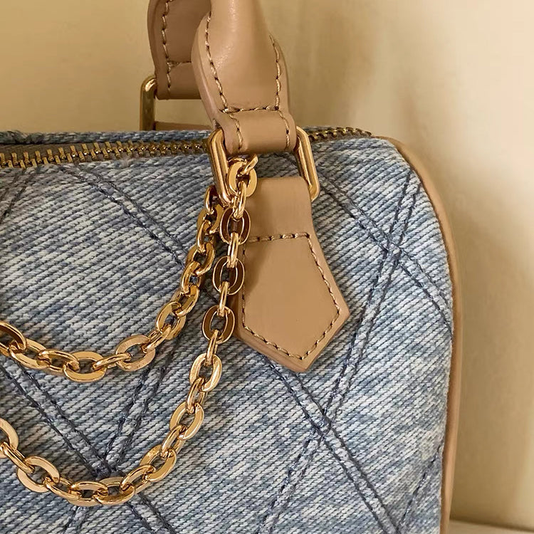 Denim Charm Mini Boston Bag