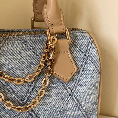 Denim Charm Mini Boston Bag