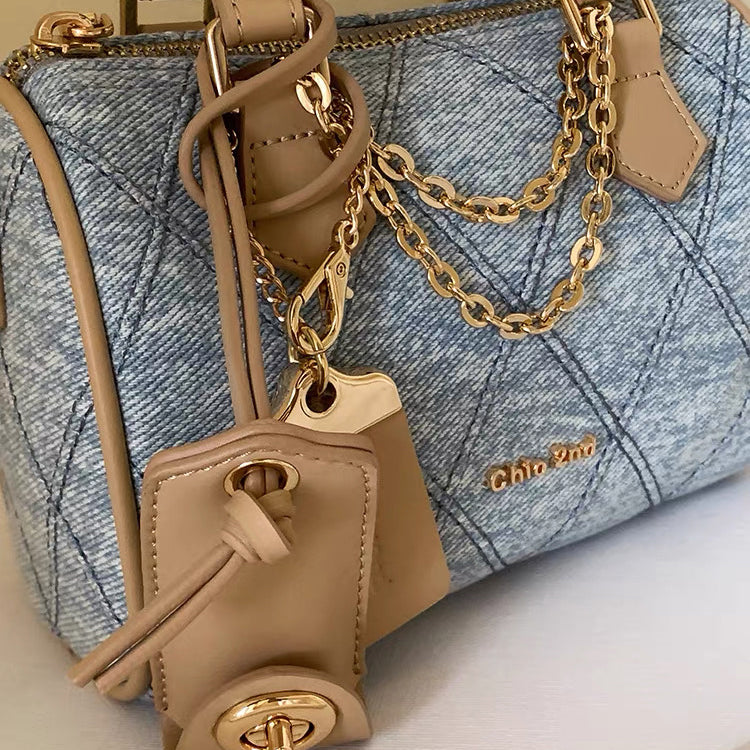 Denim Charm Mini Boston Bag
