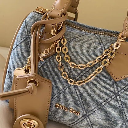 Denim Charm Mini Boston Bag
