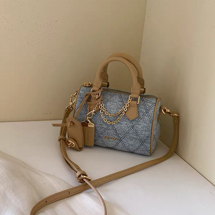 Denim Charm Mini Boston Bag