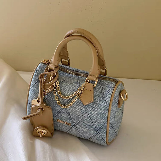 Denim Charm Mini Boston Bag