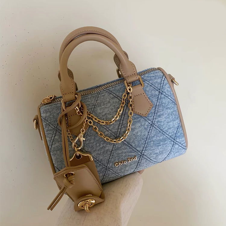 Denim Charm Mini Boston Bag