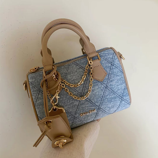 Denim Charm Mini Boston Bag
