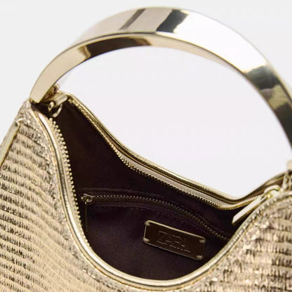 Woven Metallic Handle Shoulder Bag