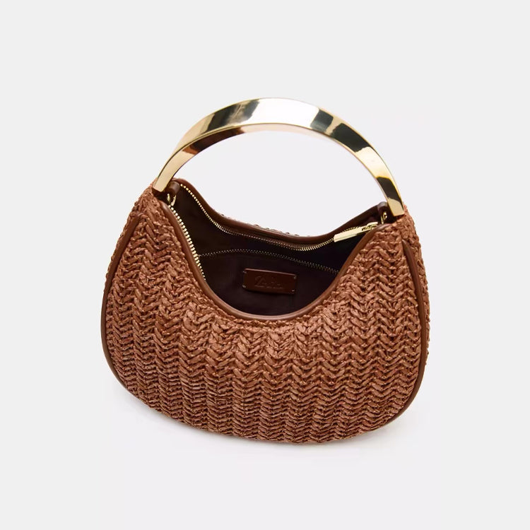 Woven Metallic Handle Shoulder Bag