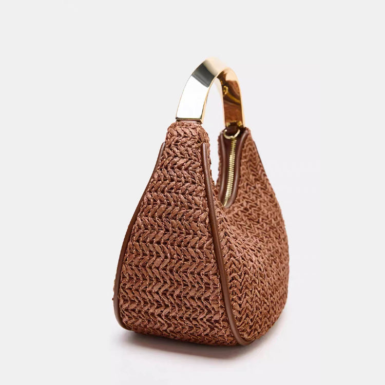 Woven Metallic Handle Shoulder Bag