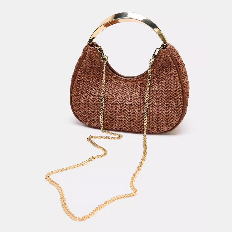 Woven Metallic Handle Shoulder Bag