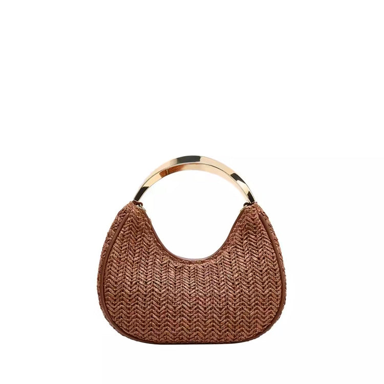 Woven Metallic Handle Shoulder Bag