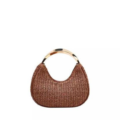 Woven Metallic Handle Shoulder Bag