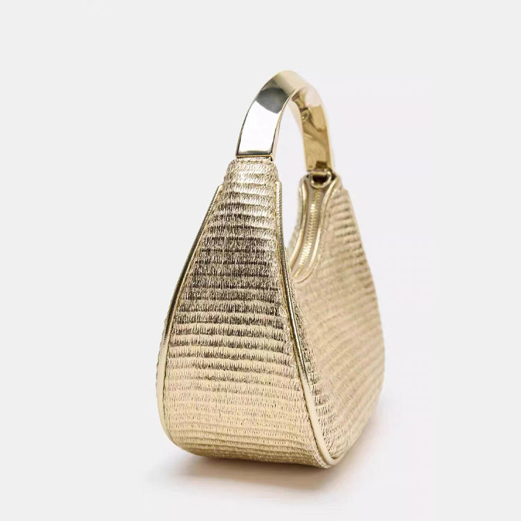 Woven Metallic Handle Shoulder Bag