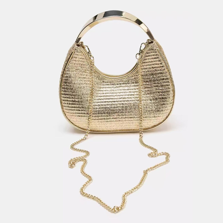 Woven Metallic Handle Shoulder Bag