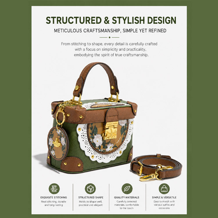 Women's Vintage Box Handbag – Green & Brown