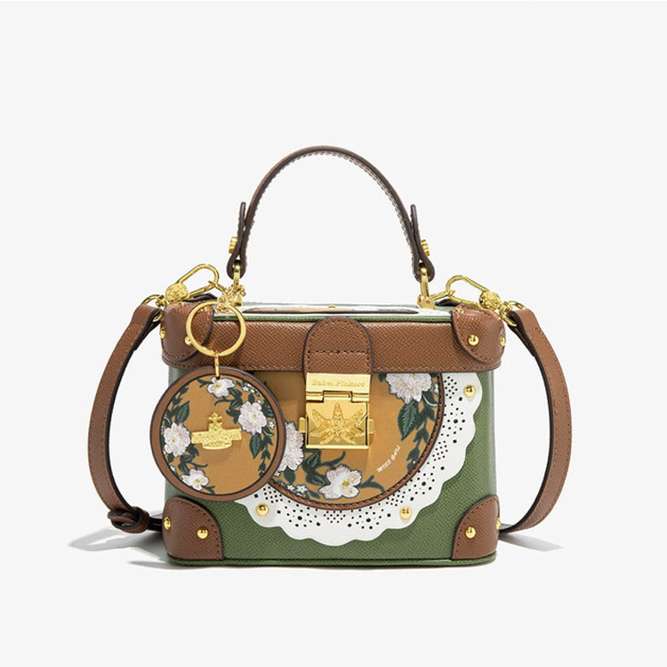 Women's Vintage Box Handbag – Green & Brown