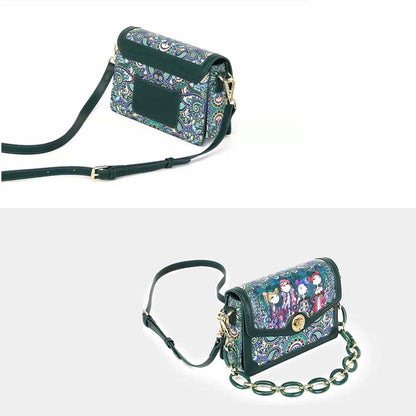 Women's Vintage Printed Crossbody Handbag – Green