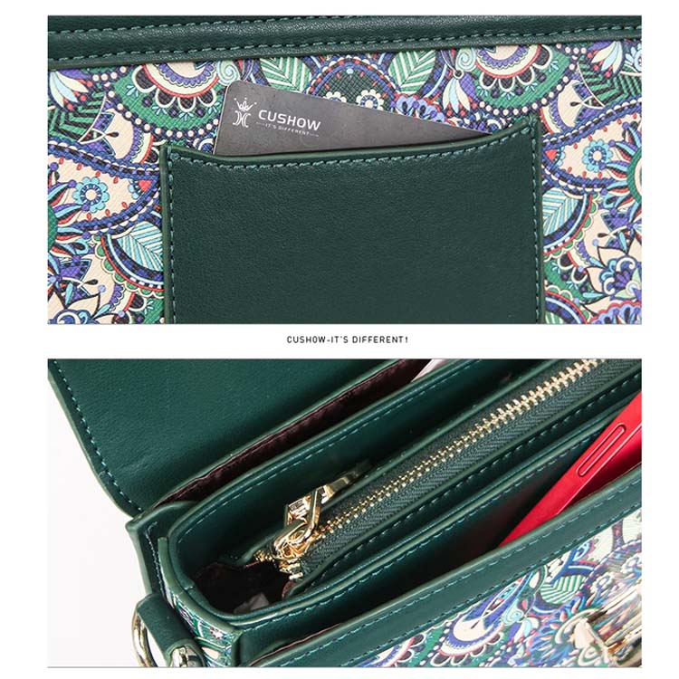 Women's Vintage Printed Crossbody Handbag – Green
