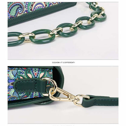 Women's Vintage Printed Crossbody Handbag – Green