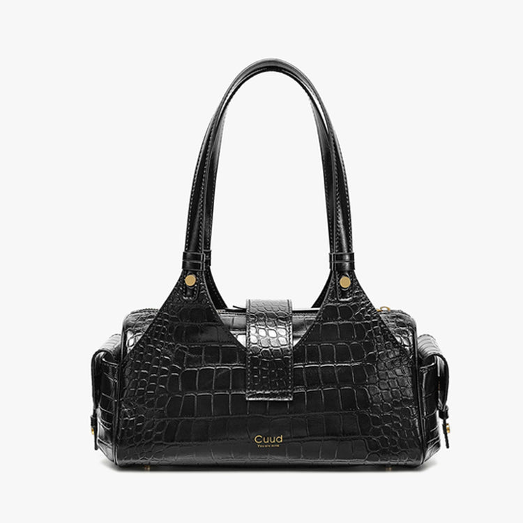 Noir Croc Boston Bag