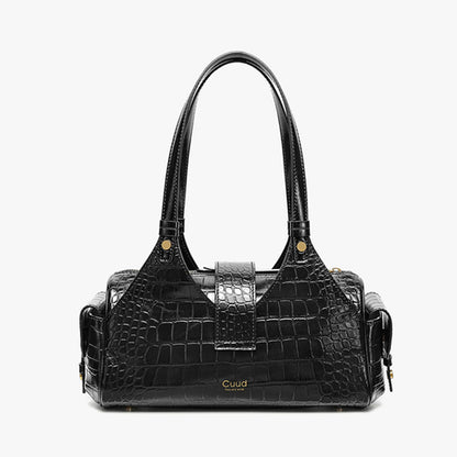 Noir Croc Boston Bag