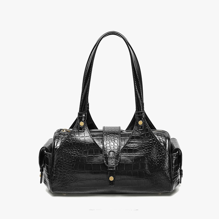 Noir Croc Boston Bag