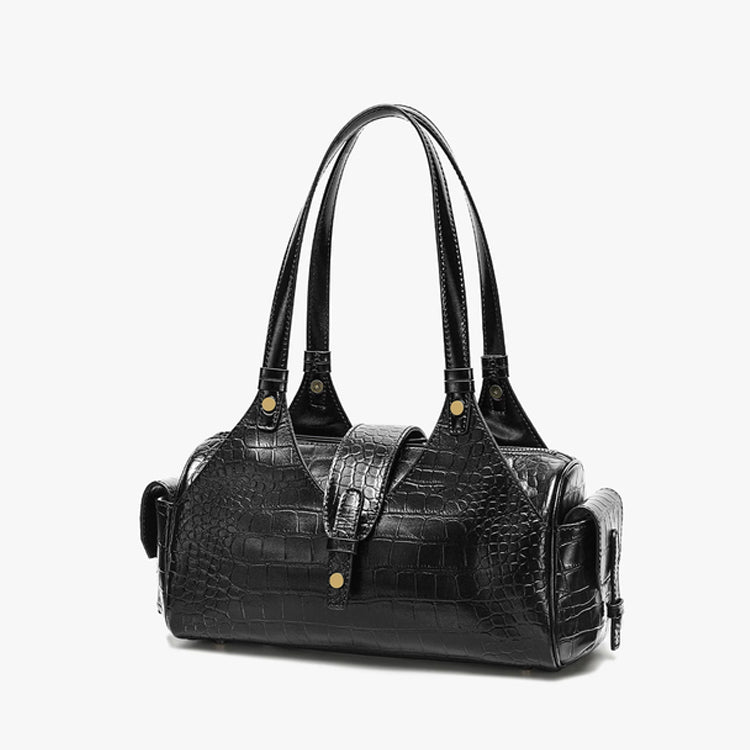 Noir Croc Boston Bag