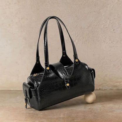 Noir Croc Boston Bag