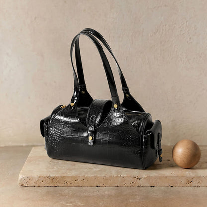 Noir Croc Boston Bag