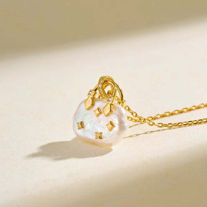 Luxury Baroque Pearl Lock Pendant Necklace