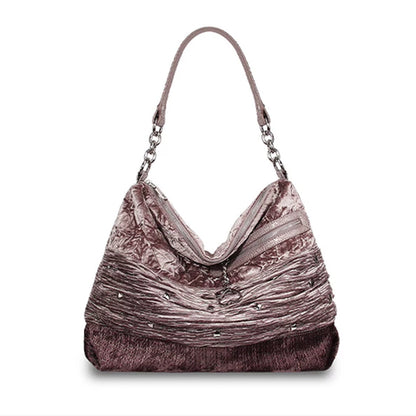 Vintage Pleated Women’s Hobo Shoulder Bag – Brown