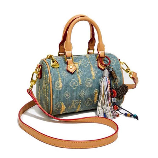 Mini Denim Barrel Bag