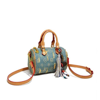 Mini Denim Barrel Bag