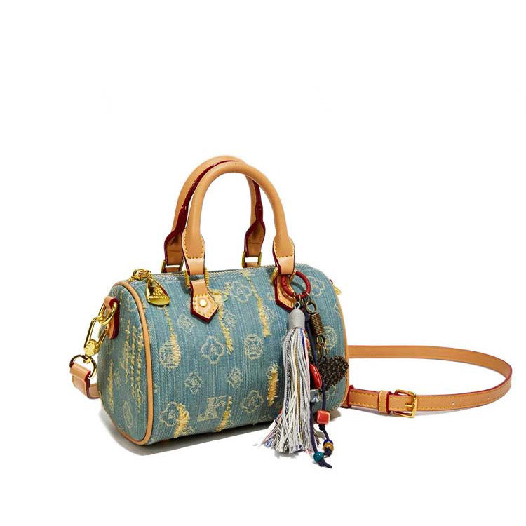 Mini Denim Barrel Bag