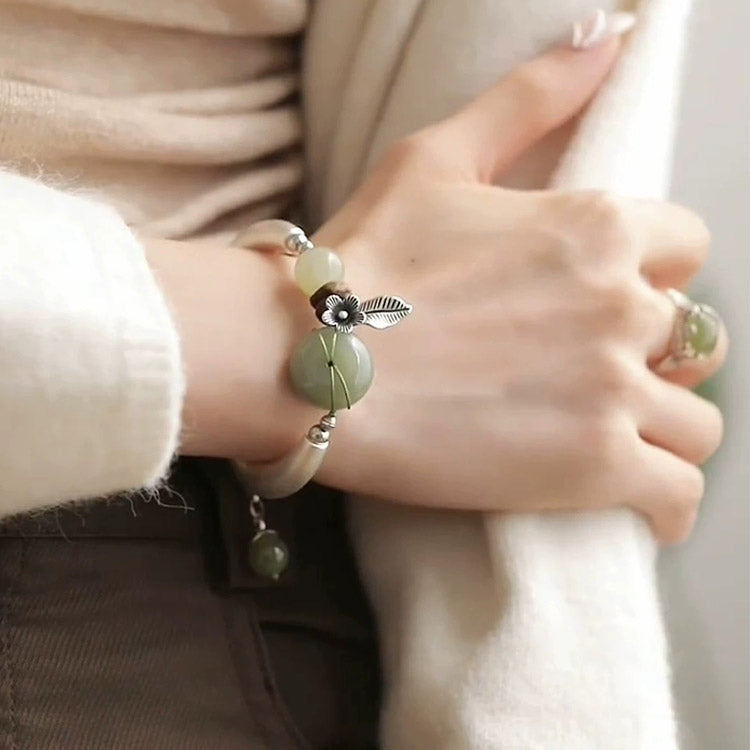 Vintage Green Jade Charm Bracelet