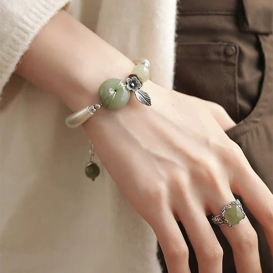 Vintage Green Jade Charm Bracelet