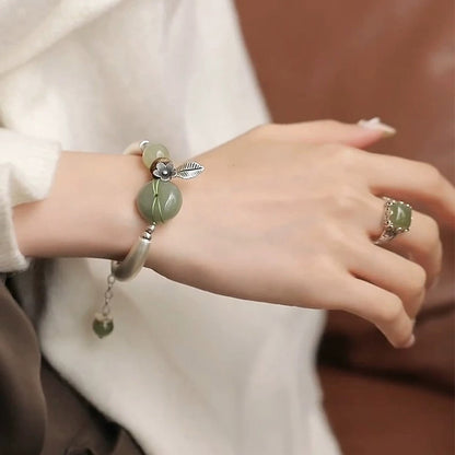 Vintage Green Jade Charm Bracelet