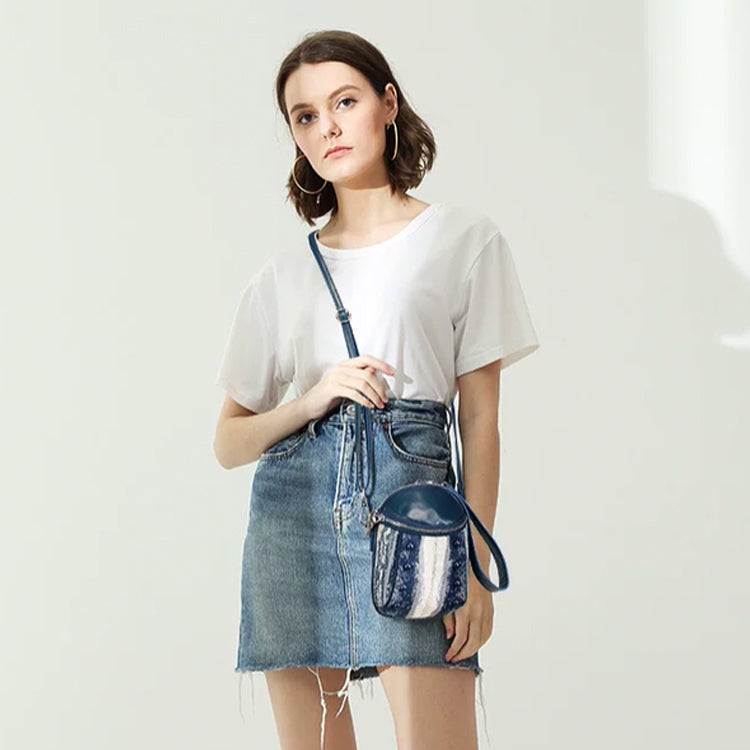 Women’s Mini Barrel Crossbody Bag – Dark Blue