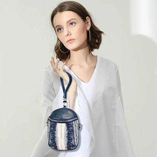 Women’s Mini Barrel Crossbody Bag – Dark Blue