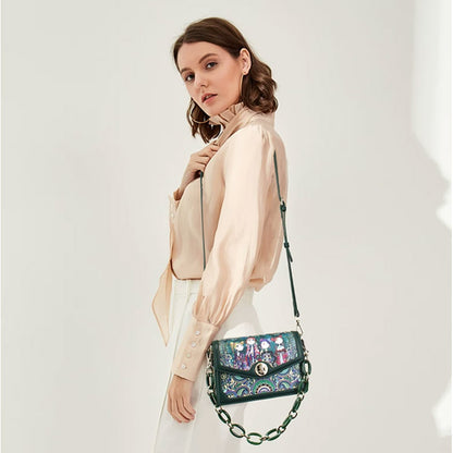 Women's Vintage Printed Crossbody Handbag – Green