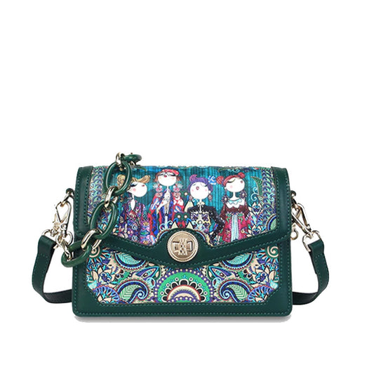 Women's Vintage Printed Crossbody Handbag – Green