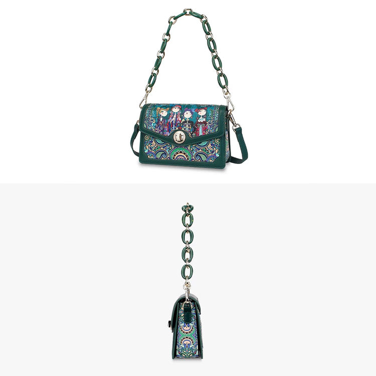 Women's Vintage Printed Crossbody Handbag – Green