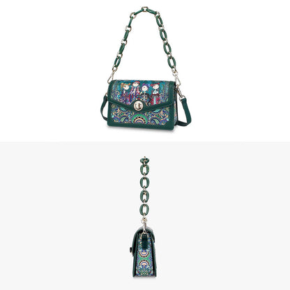 Women's Vintage Printed Crossbody Handbag – Green