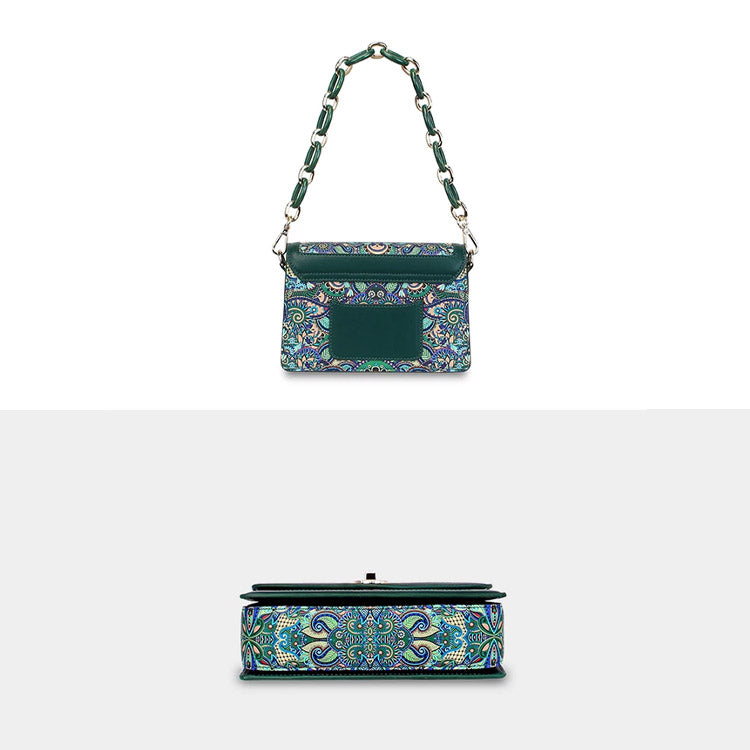 Women's Vintage Printed Crossbody Handbag – Green